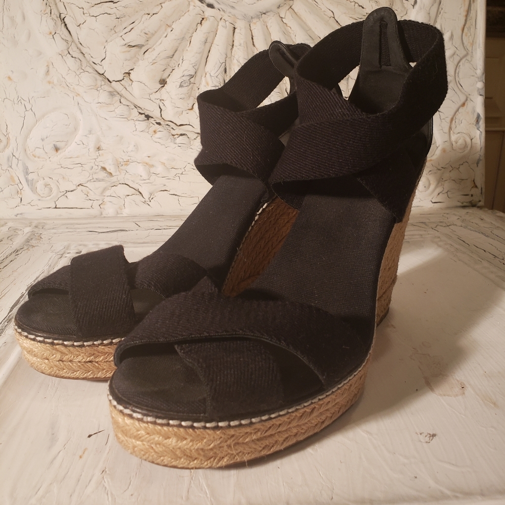 Tory Burch Wedge Cross Strap Espadrilles Designer Summer Beach Shoe